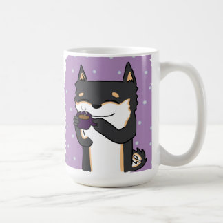Koffietijd Shiba! - Zwart en Tan Koffiemok