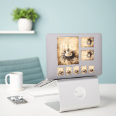 Koffietijd voor een kopje sticker (Laptop op bureau)