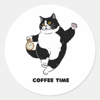 Koffietijd zwarte kat voor introverte mensen | Sti Ronde Sticker