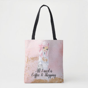 Koffieverslaafde blogger girl planner canvas tas