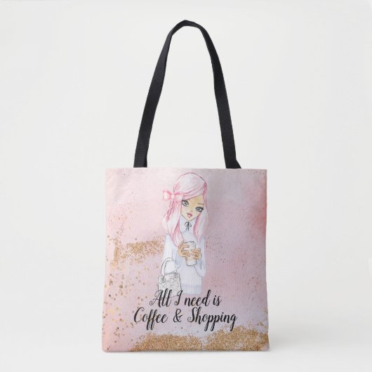 Koffieverslaafde blogger girl planner canvas tas (Voorkant)