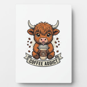 Koffieverslaafde Schattige Hoogland Koe Oude Gravu Fotoplaat
