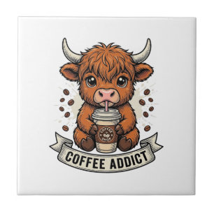 Koffieverslaafde Schattige Hoogland Koe Oude Gravu Tegeltje