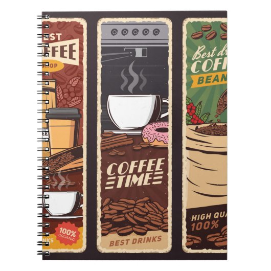 Koffiewinkel banners, cafetaria en notitieboek (Voorkant)