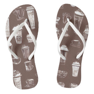 Koffiewinkel Cups Latte Patroon Teenslippers