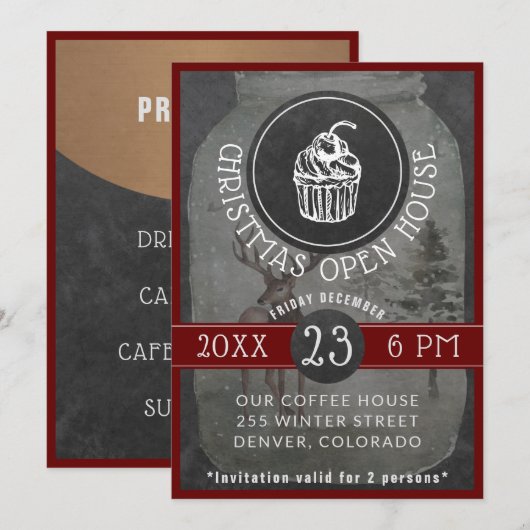 Koffiewinkel Logo Kerst Open Huis | Krijtbord Kaart (Voorkant / Achterkant)