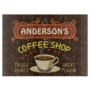 Koffiewinkel met Mok en bonen   Gepersonaliseerde  Snijplank