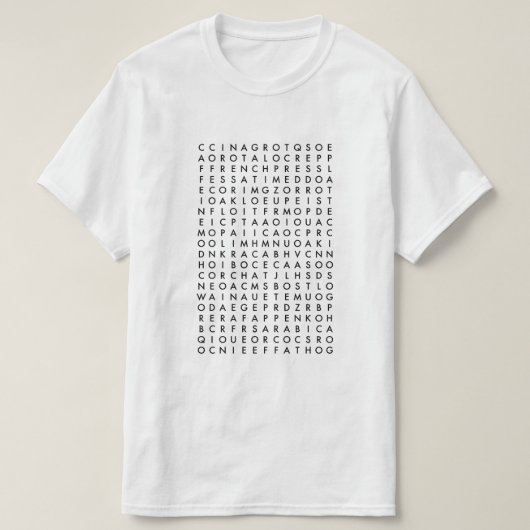 koffiewoordzoekpuzzel t-shirt (Design voorkant)