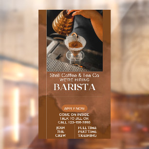 Koffiezaak aanpassen personeel aannemen Barista ge Raamsticker
