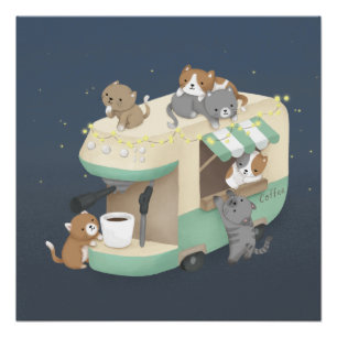 Koffiezetapparaat Camper Cafe & Kittens Perfect Poster