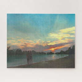 Kogelbak op zonsondergang met een paar-lopen olie  legpuzzel
