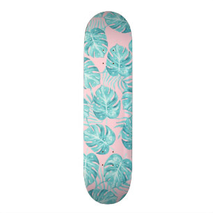 Kogelroze blauwgroen waterverf tropische planten b skateboard