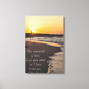Kogelstrand bij zonsopgang John 15 12 Canvas Afdruk