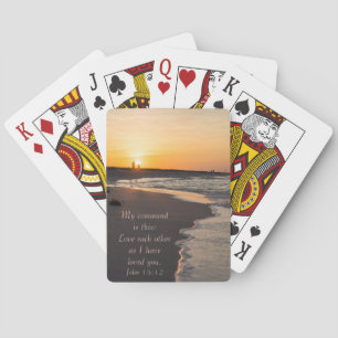 Kogelstrand bij zonsopgang John 15 12 Pokerkaarten