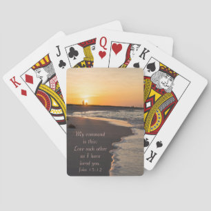 Kogelstrand bij zonsopgang John 15 12 Pokerkaarten