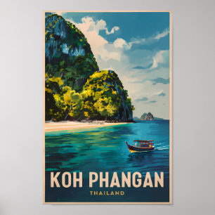 Koh Phangan Thailand Travel Art Vintage Poster