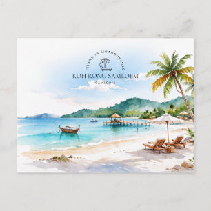 Koh Rong Samloem Cambodja   Aquarel Landschappen Feestdagenkaart