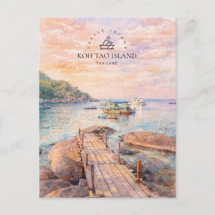 Koh Tao,  Eiland, Thailand   Aquarel Souvenir Feestdagenkaart
