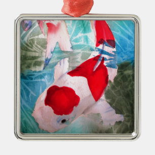 Kohaku Koi 2 Japanse waterverf Metalen Ornament