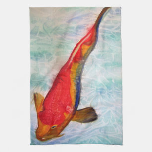 Kohaku Koi waterverf kunst Japanse vis Theedoek