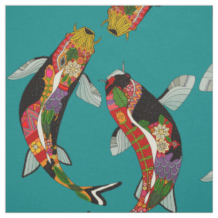 koi blauwgroen stof