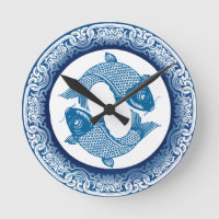 Koi Carp Fish Chinoiserie Blauw Patroon