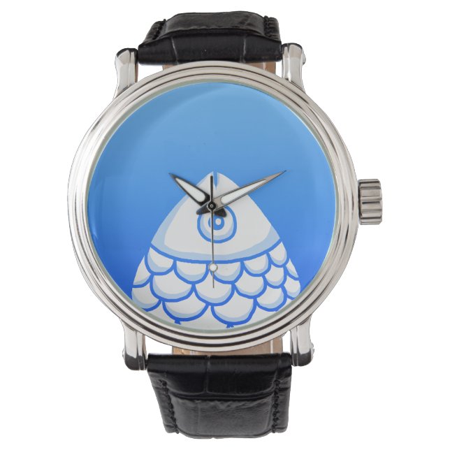 Koi Carp Fish Chinoiserie Chic Blauw Wit Horloge (Voorkant)