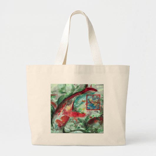 Koi Carp Fish Painting Grote Tote Bag (Voorkant)