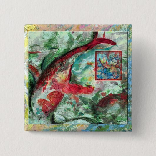 Koi Carp Fish Painting Vierkante Button 5,1 Cm (Voorkant)