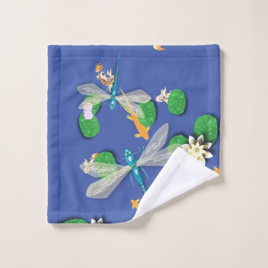 Koi Carp, Water Lily et Blue Dragonlies (Gant de toilette)