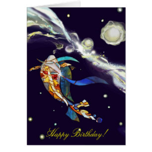 Koi dans la carte de voeux de joyeux anniversaire