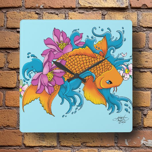 Koi en bloemen vierkante klok