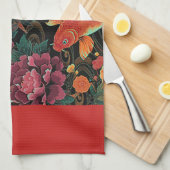 Koi en Peonies Kitchen Theedoek (Quarter Fold)