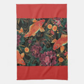 Koi en Peonies Kitchen Theedoek (Verticaal)