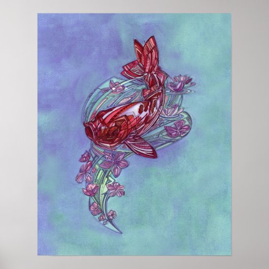 Koi en Sakura van Adam Dennis Poster (Voorkant)