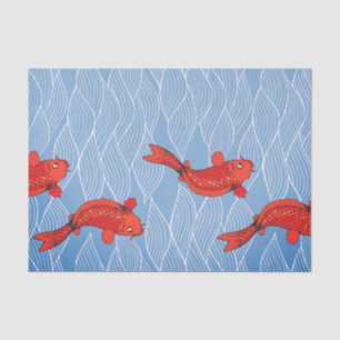 KOI FISH AND JAPANESE WAVE PATTERN TISSUE PAPIER