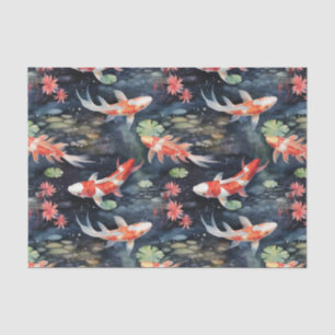 Koi Fish Donkere Vijver Bloemen Decoupage Tissuepapier