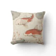 Koi Fish et Lotus Coussin japonais