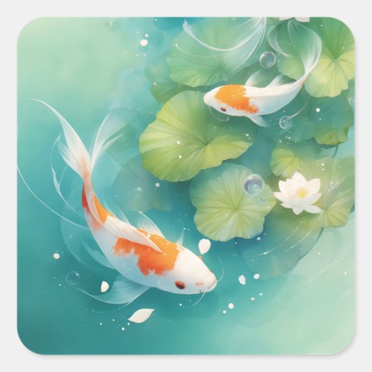 Koi Fish Gentle Symphony Vierkante Sticker (Voorkant)