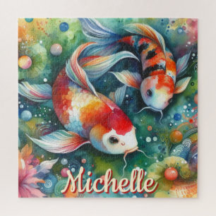 Koi Fish grillige Waterverf gepersonaliseerd Legpuzzel
