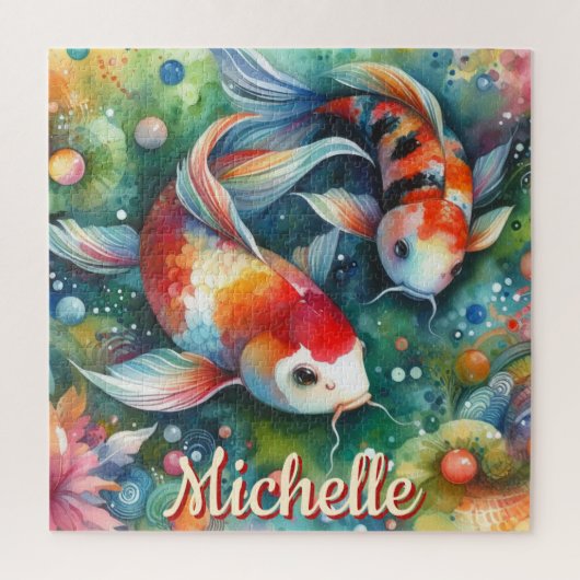 Koi Fish grillige Waterverf gepersonaliseerd Legpuzzel (Verticaal)