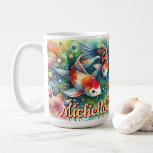 Koi Fish grillige Waterverf Sinaasappel gepersonal Koffiemok
