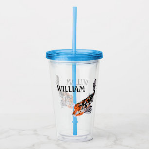 Koi Fish Illustration Oranje and Blue Personalized Acryl Drinkbeker