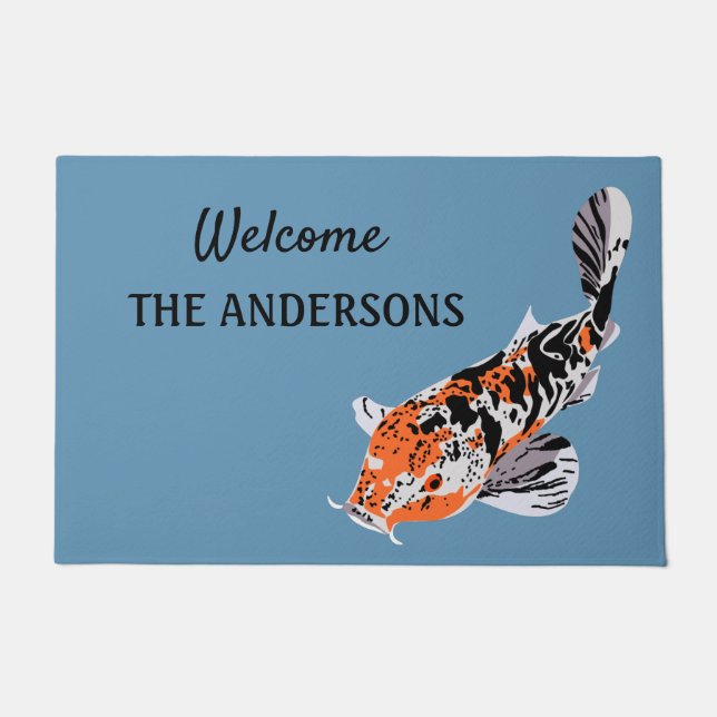 Koi Fish Illustration Oranje and Blue Personalized Deurmat (Voorkant)