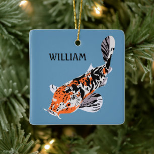 Koi Fish Illustration Oranje and Blue Personalized Keramisch Ornament