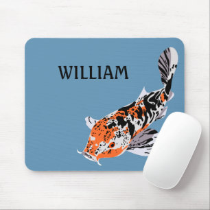 Koi Fish Illustration Oranje and Blue Personalized Muismat