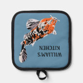 Koi Fish Illustration Oranje and Blue Personalized Pannenlap (Voorkant)