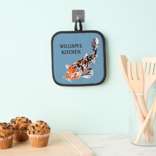 Koi Fish Illustration Oranje and Blue Personalized Pannenlap (Insitu(Ophanging))