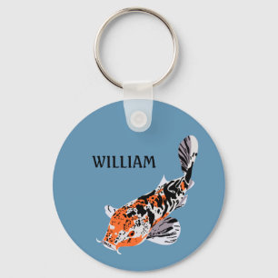 Koi Fish Illustration Oranje and Blue Personalized Sleutelhanger