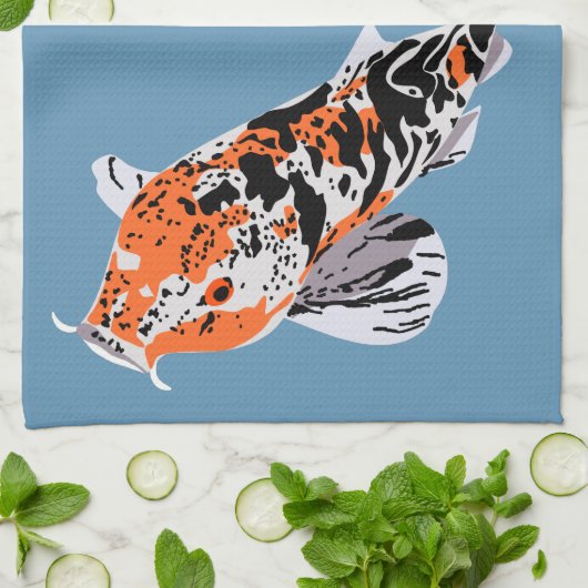 Koi Fish Illustration Oranje and Blue Personalized Theedoek (Gevouwen)